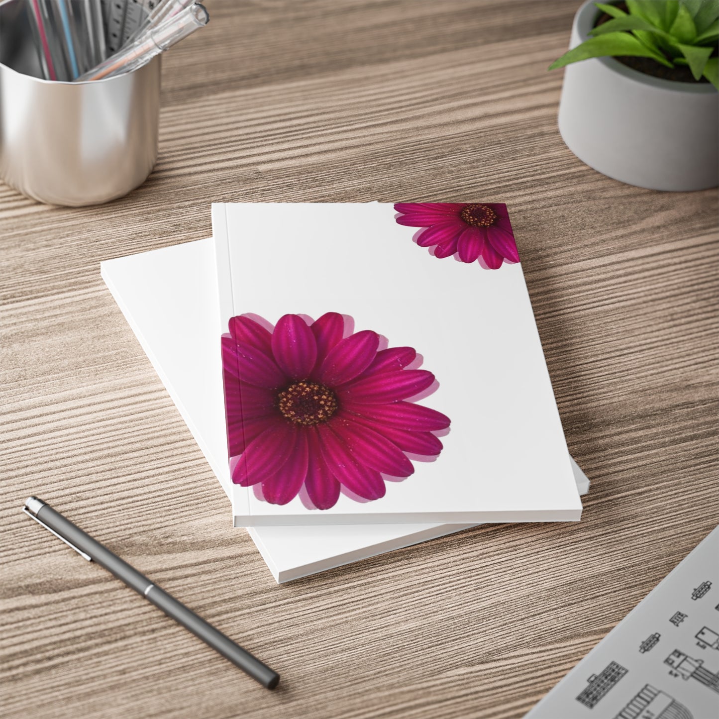 Floral Softcover Notebook - A5 Journal with Pink Daisy Design for Creative Minds