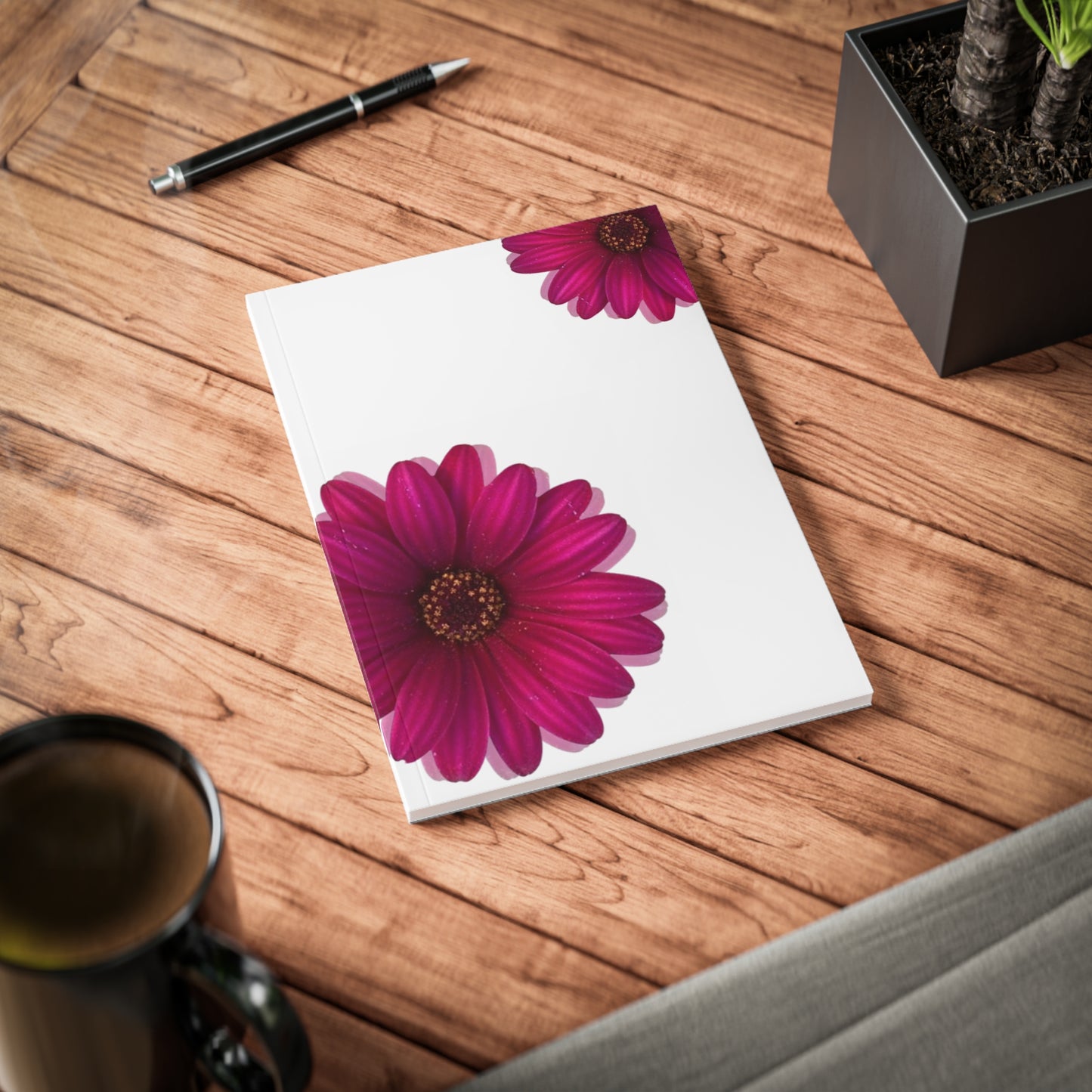 Floral Softcover Notebook - A5 Journal with Pink Daisy Design for Creative Minds